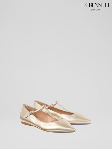 LK Bennett Metallic Drew T Bar Flats (F01500) | SGD 443