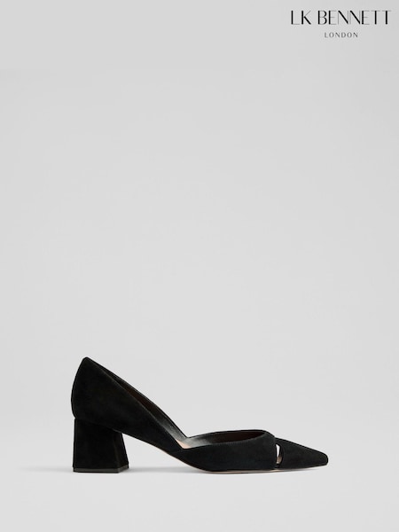 LK Bennett Black Cecile Suede Cut Out Block Heel Courts (F01503) | ₪1,403