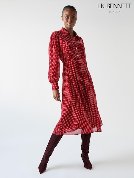 Lk Bennett Cody Polka Dot Print Pocket Shirt Dress (F01504) | €471