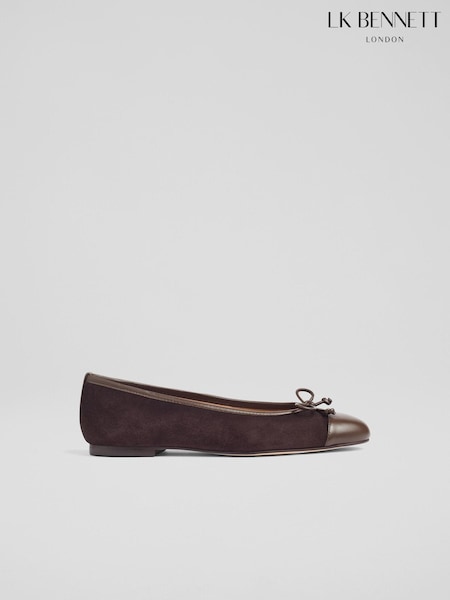 LK Bennett Kara Suede & Nappa Ballerina Bow Flats (F01505) | €264