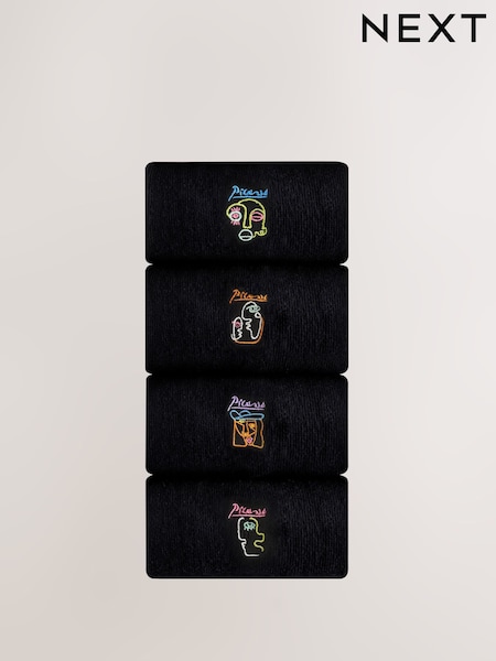 Black Picasso Art Embroidered Socks 4 Pack (F01515) | R$ 155