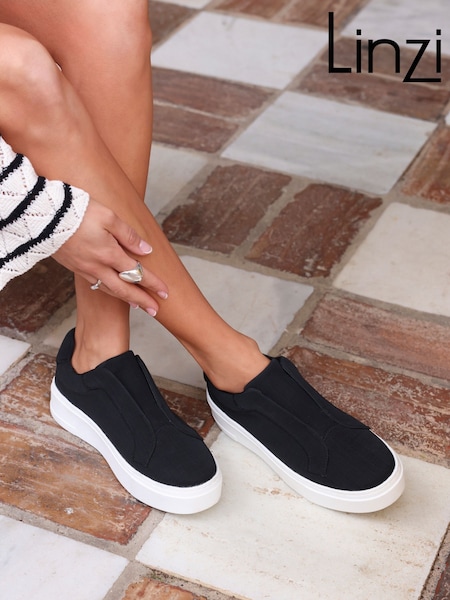 Linzi Black Henley Flatform Slip-On Trainers (F01540) | ₪201