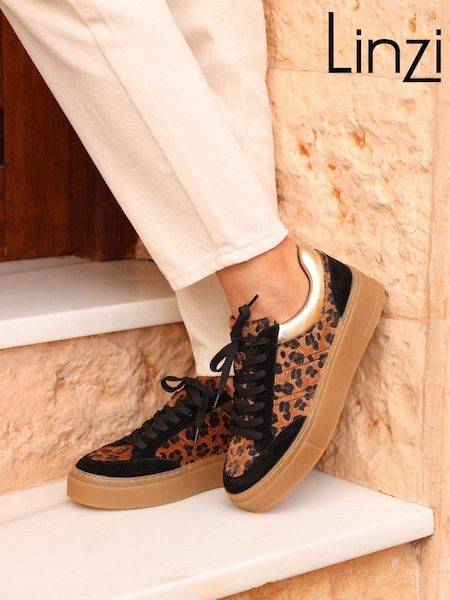 Linzi Black Nyra Aminal Print Lace-Up Trainers (F01542) | €58