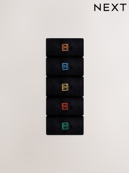 Black Multicoloured Logo 5 Pack Embroidered Lasting Fresh Socks (F01569) | €17.50