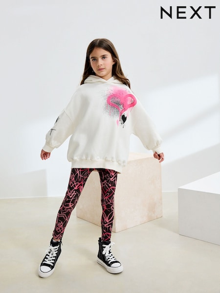 Ecru/Pink Graffiti Hoodie and Leggings Set (3-16yrs) (F01789) | €26 - €35