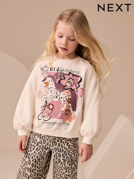 Ecru/Pink Unicorn Applique Sweatshirt (3-16yrs) (F01840) | AED71 - AED97