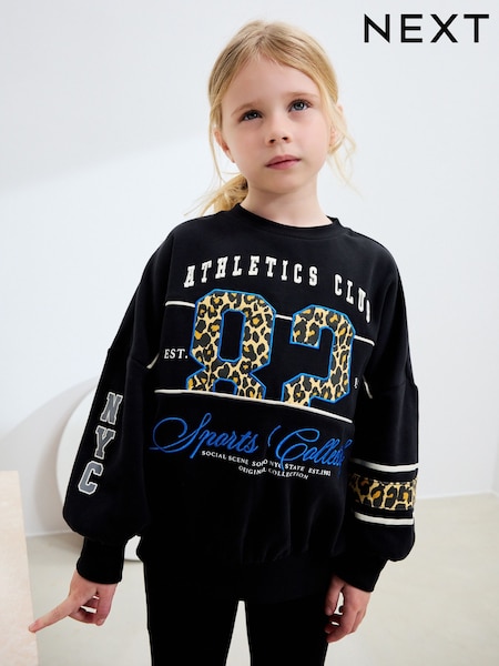 Black Animal Print Slogan Sweatshirt (3-16yrs) (F01841) | AED81 - AED107