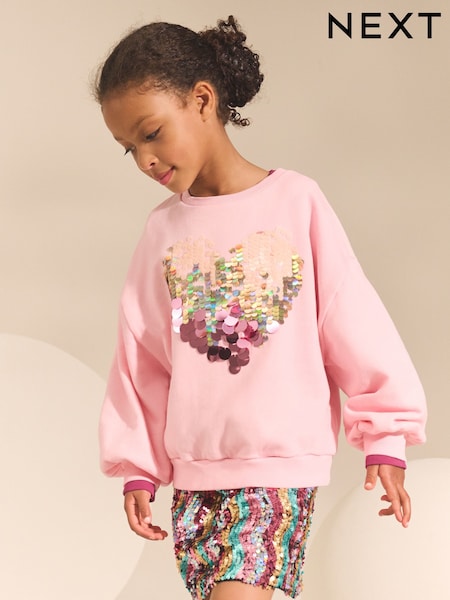 Pink Sequin Heart Sweatshirt (3-16yrs) (F01842) | AED71 - AED97