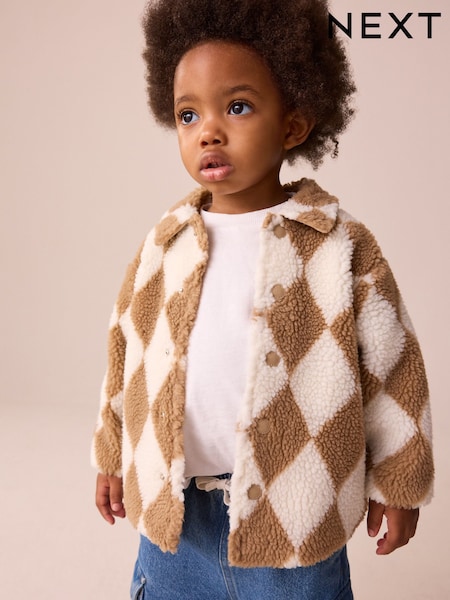 Neutral/Tan Harlequin Borg Fleece Shacket (3mths-7yrs) (F01848) | 84 QAR - 94 QAR