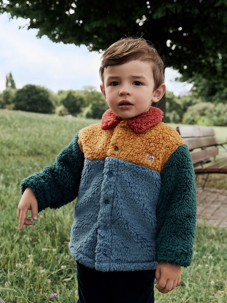 Blue/Yellow Bright Colorblock - Borg Fleece Shacket (3mths-7yrs) (F01849) | ‏84 ر.ق. - ‏94 ر.ق.