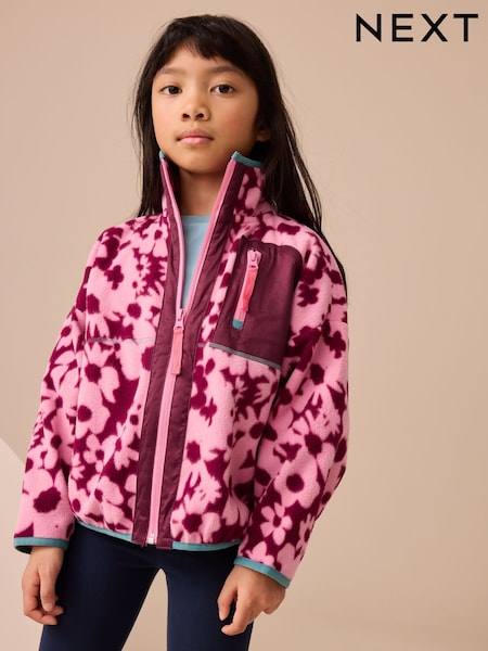 Pink Floral Print Zip-Up Fleece Jacket (3-16yrs) (F01922) | AED91 - AED117