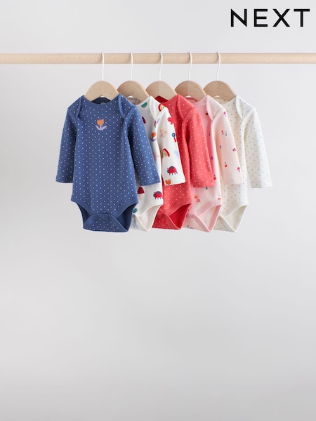 Navy Long Sleeve Baby Bodysuits 5 Pack (F01925) | €24 - €26