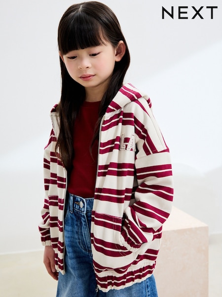 Burgundy Red/White Stripe Zip Through Hoodie (3-16yrs) (F01933) | AED76 - AED102
