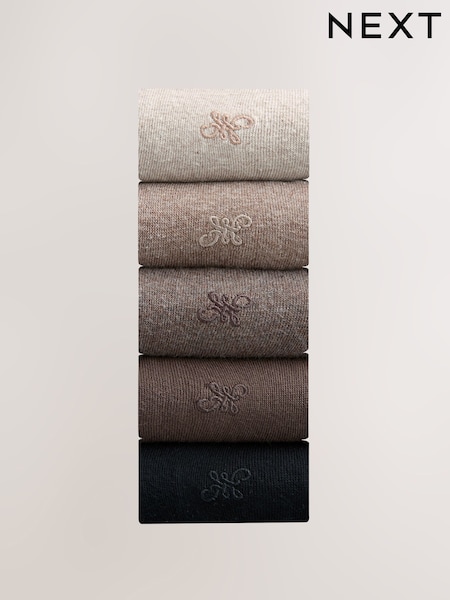 لون محايد بخيوط شاحبة - حزمة من 5 - Embroidered Lasting Fresh Socks (F01985) | ‏5.500 د.ك.‏