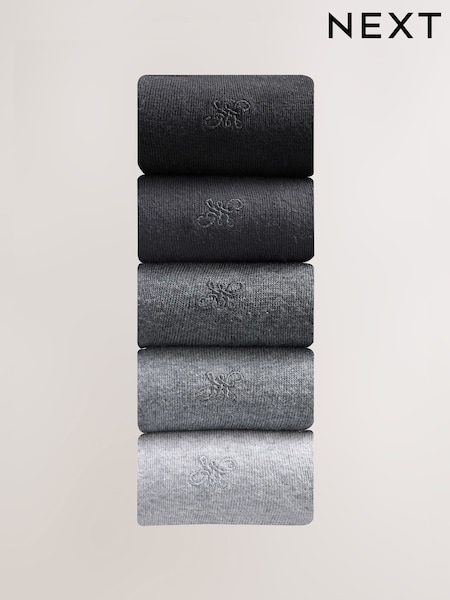Grey 5 Pack Embroidered Lasting Fresh Socks (F01986) | €18