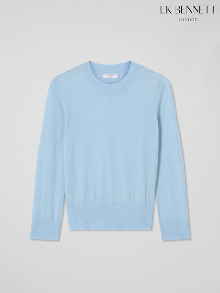 LK Bennett Blue Blue Ashley Powder Blue Wool Cashmere Knitted Jumper (F01993) | €305