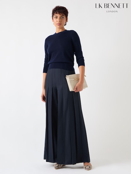 LK Bennett Blue Ashley Wool Cashmere Cashmere Fine Guage Sweater (F01997) | €253