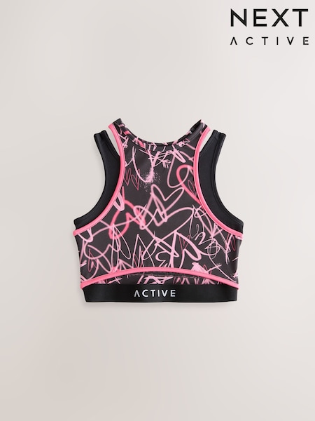 Multi Pink/Black Graffiti Heart Sports Crop Top (5-16yrs) (F01998) | AED53 - AED79