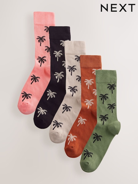 нейтральний/зелений Summer Palm Tree - Шкарпетки з візерунком 5 Pack (F02052) | 520 грн