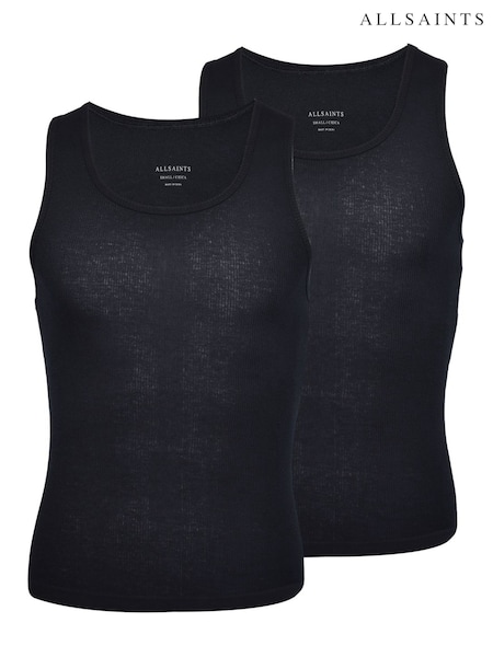 Negro - AllSaints Ribbed 100% Cotton Tanks 2 Pack (F02184) | 55 €
