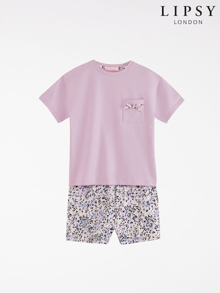 Mov leopard - Lipsy Printed Jersey Cotton Pyjamas (5-16yrs) (F02205) | 119 LEI - 179 LEI