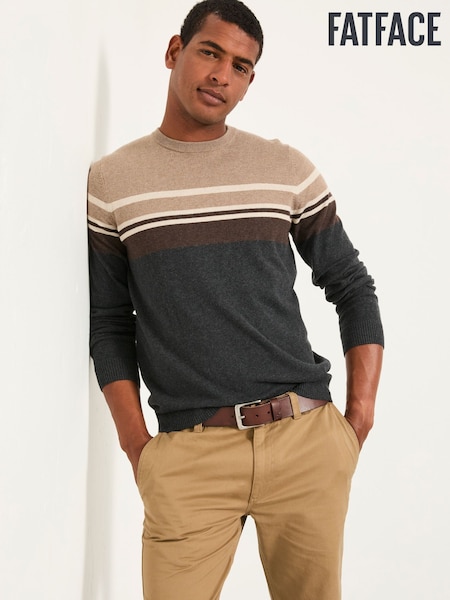 FatFace Rye Charcoal Grey Stripe Crew Neck Knitted Jumper (F02221) | AZN 124