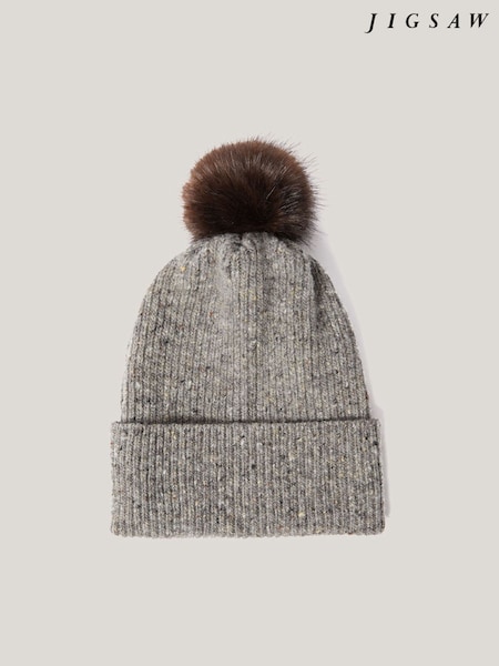 Jigsaw Grey Donegal Lambswool Pom Hat (F02451) | AED172