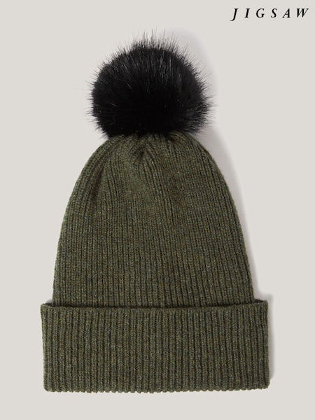 Jigsaw Green Lambswool Pom Hat (F02455) | AED172