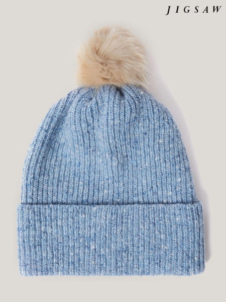 Jigsaw Blue Donegal Lambswool Pom Hat (F02456) | AED172