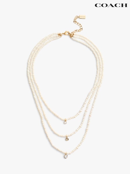 Coach Tone Pearl Multilayer Charm Necklace (F02489) | €276