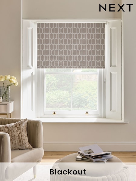 Mink Natural Geometric Print Ready Made Blackout Roller Blind (F02505) | €23.50 - €61