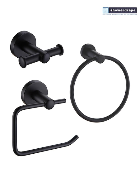 Showerdrape Set of 3 Black Modernity Robe Hook Toilet Roll Holder Ring (F02544) | €64