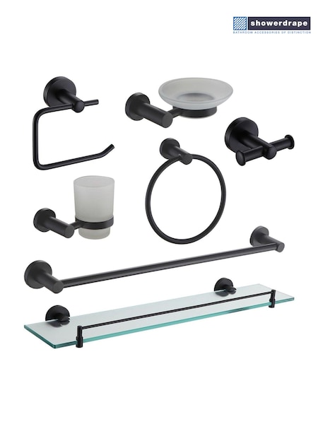 Showerdrape Black Modernity Wall Mounted Bathroom Accessory Complete 7 (F02556) | €156