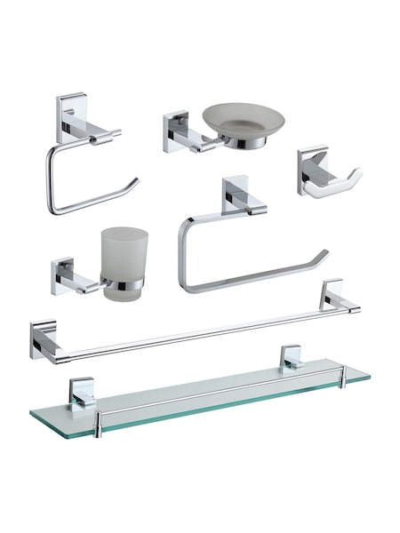 Showerdrape Silver Unity Wall Mounted Bathroom Accessory Complete Set 7 (F02558) | €163