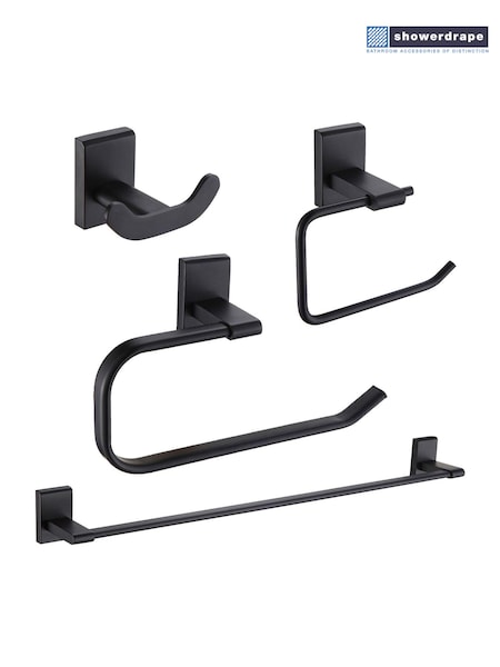 Showerdrape Set of 4 Unity Robe Hook Toilet Roll Holder Towel Ring (F02591) | R$ 690