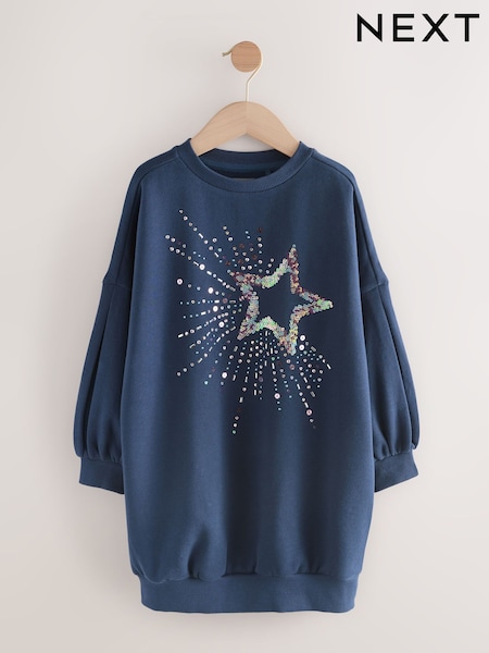 Navy Sequin Star Jumper Dress (3-16yrs) (F02673) | AED81 - AED107