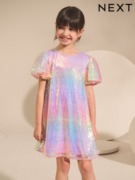 Rainbow Angel Sleeve Sequin Party Dress (3-16yrs) (F02707) | AED112 - AED142