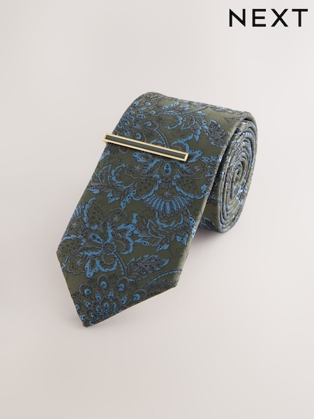ירוק - גזרה צרה - Design Tie And Clip (F02729) | ‏55‏₪