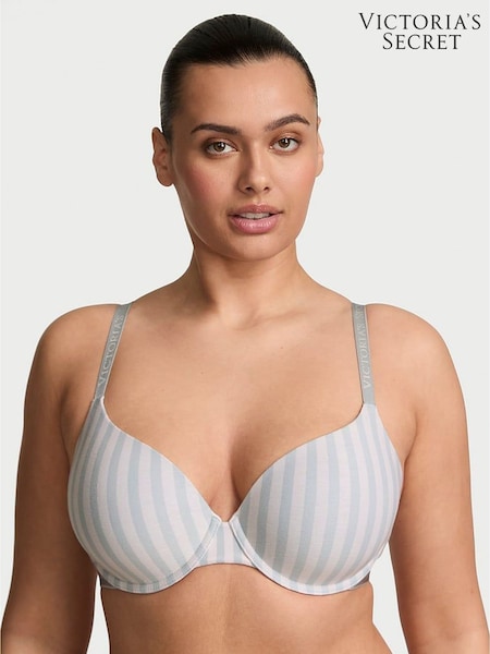 Victoria's Secret Grey Fog Stripe Lightly Lined Demi Cotton Logo Bra (F02771) | €40