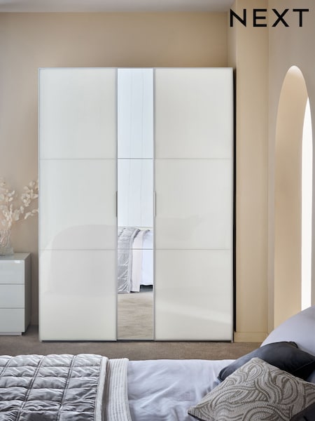 White Sloane Glass Triple Semi Fitted Wardrobe (F02804) | €1,300