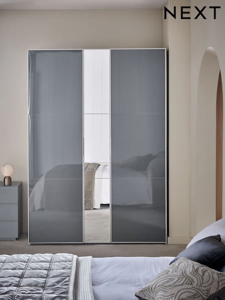 Mid Grey Sloane Glass Triple Semi Fitted Wardrobe (F02805) | €1,300
