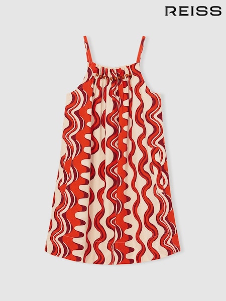 Reiss Red Ria Cotton Bead-Detail Printed Dress (F02826) | €85