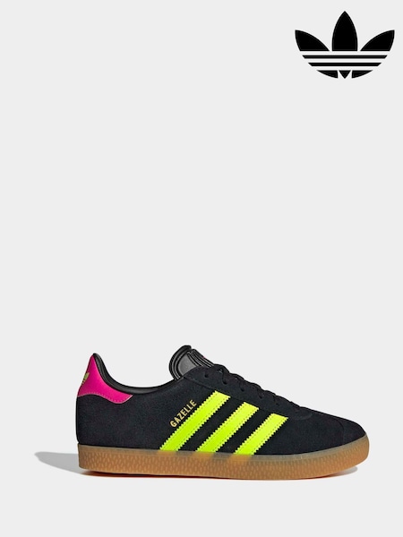 adidas Originals Black/Neon/Pink Gazelle Lace Junior Trainers (F02890) | AED320