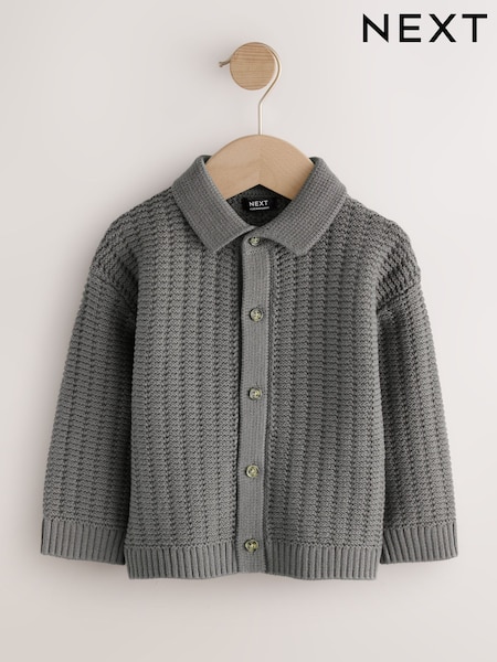 Charcoal Grey Textured Button Through Knitted Polo Shirt (3mths-7yrs) (F02900) | €18.50 - €21.50