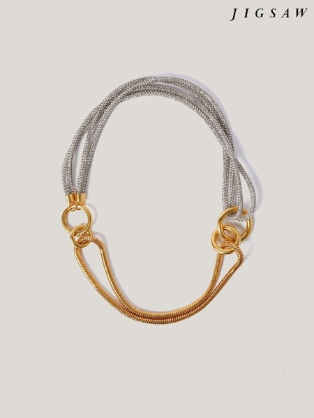 Jigsaw Silver Tone Sparkle Cord Necklace (F02917) | AED320