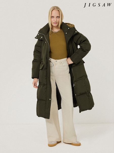 Jigsaw Green Relaxed Longline Puffer Coat (F02921) | ₪2,007
