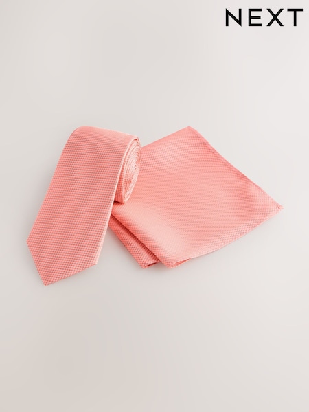 Coral - Textured Tie And Pocket Square Set (F02982) | 37 €