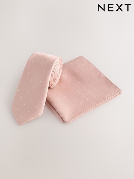 ורוד - Polka Dot Tie and Pocket Square Set (F02987) | ‏62‏₪