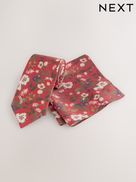 Red Kew Gardens Floral Tie and Pocket Square (F02989) | € 27