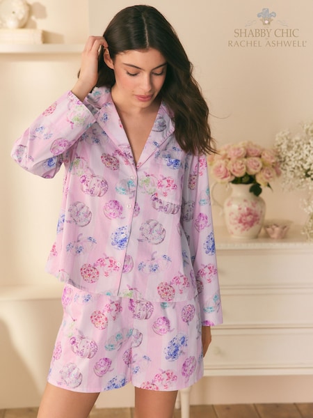 Shabby Chic by Rachel Ashwell® Pink Pumpkin Long Sleeve Button Through Short Pyjamas (F03054) | €61